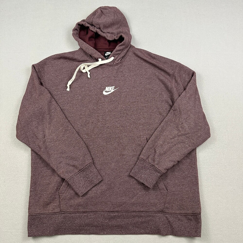 Nike Hoodie Men 2XL Burgundy Heather Heritage Center Swoosh Fleece Pullover XXL